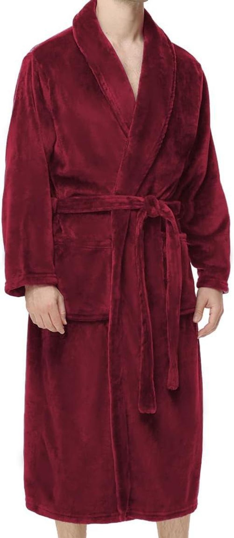 Soft Touch Micro Fleece Kapuzenbademantel Plüsch Langer Spa Robe Saugfähiger Bademantel_voghion.com