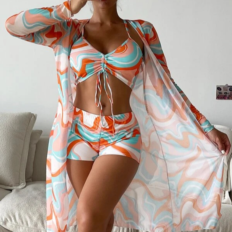 Damen Kleedung Mesh Blouse Modesch Sexy Beenlängt Hosen Dräi Stéck Damen Swimsuit_voghion.com