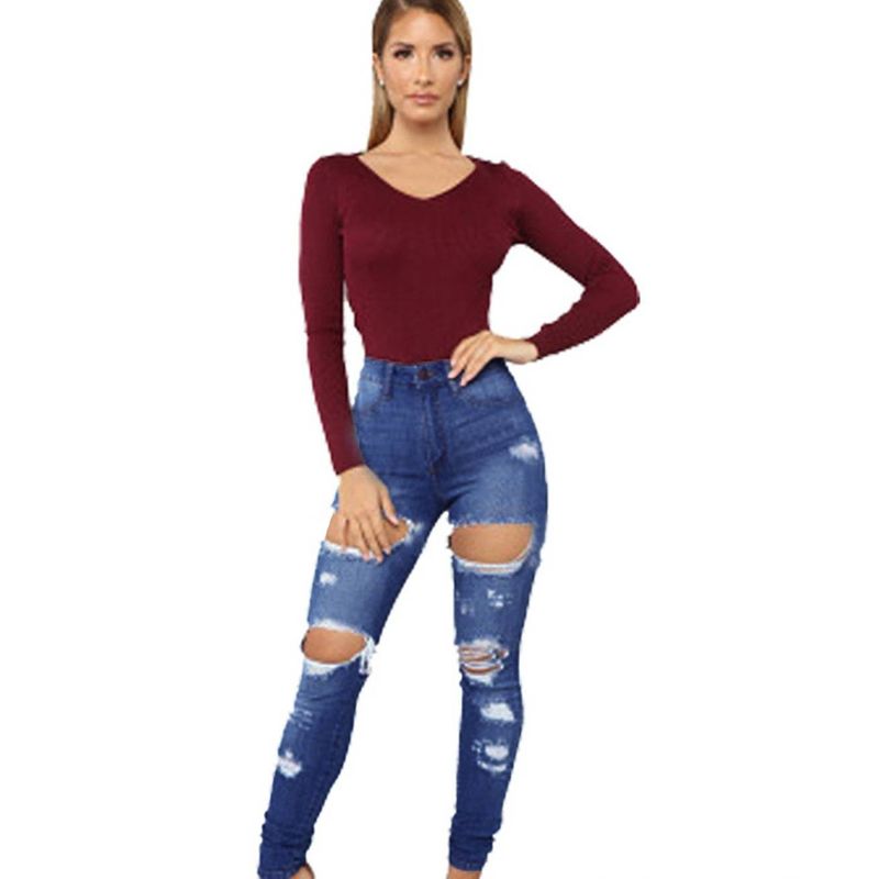 Abbigliamento da donna Jeans strappati neri Pantaloni aderenti elastici nuovi da donna alla moda slim fit_voghion.com