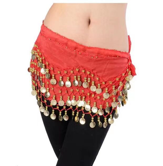 2024 Belly Chiffon Three-Layer Coin Belt Indian Dance Performance Hip Scarf Practice Waist Chain_voghion.com