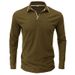 Men's t-shirt v-neck solid color polo shirt long-sleeved top_voghion.com