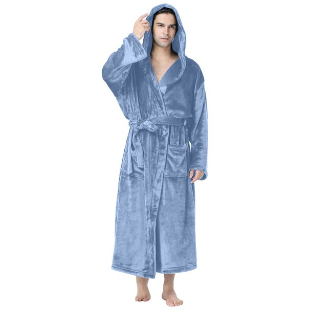 Men's Hooded Bathrobe, Soft Plush Spa Robe with Two Front Pockets, Luxury Pajamas_voghion.com