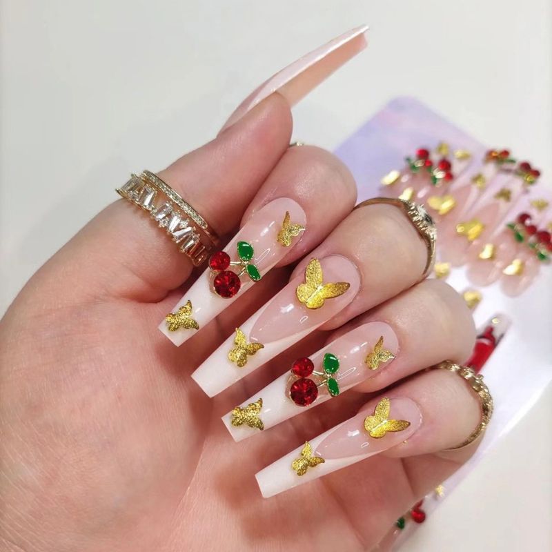24 stuks extra lange ballet kunstnagels met vlinderontwerpen draagbare roze Franse pers op nagels acryl doodskist_voghion.com
