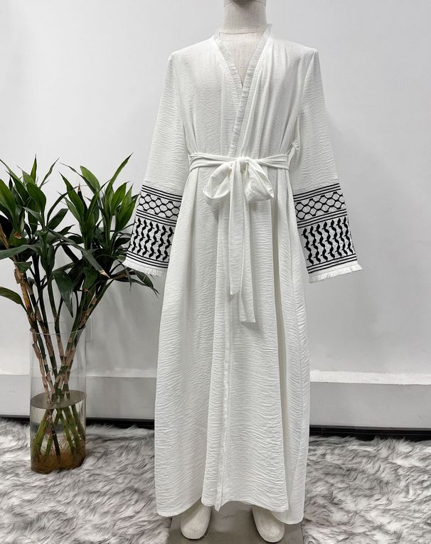 Mutter & Kinder Naher Osten Mädchen Abaya Robe Bestickter Quastenmantel mit Gürtel_voghion.com