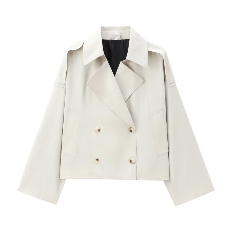 Double-Breasted Cropped Trench Coat – Streetwear Oversized Blazer With Notch Lapel (XS/S/M/L, Fall Essential, Gothic-Inspired)​_voghion.com