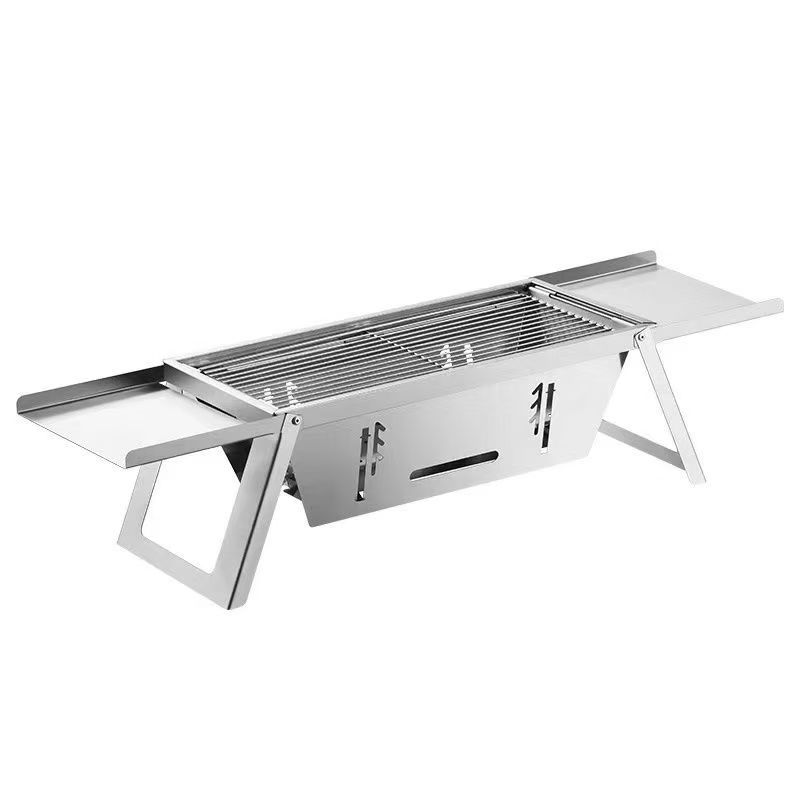 Wannilen Barbecue Grill fir den Hausgebrauch, Camping dobannen an dobaussen, Holzkueleg, Edelstahl, portabel, zesummeklappbar, All-in-One Fleeschbratenrost_voghion.com