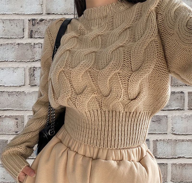 2024 high waist sweater women's autumn and winter new small round neck pullover foreign style Fried Dough Twists short_voghion.com
