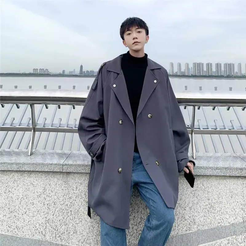 Meeste mantlid sügisvööga kraavikangast mood 3 värvi vabaaja ülisuured pikad mantlid meestele Korea lahtised tuulejoped meestele_voghion.com