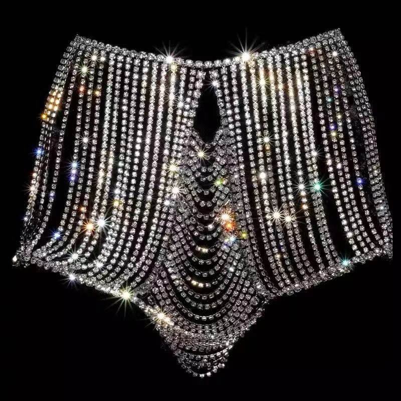 New Luxury High Quality Water Diamond Bra Short Skirt Chain Sexy Bikini Tassel Body Jewelry Set_voghion.com