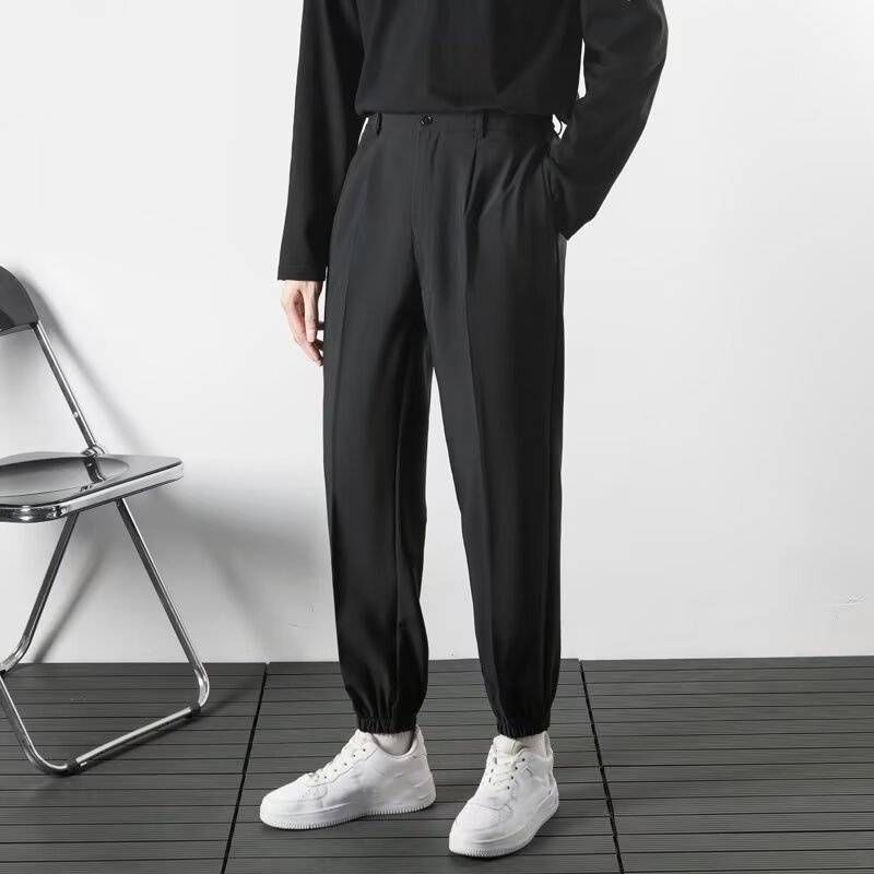 Pantaloni larghi affusolati nuovi per uomo, primavera e autunno, pantaloni da completo larghi a gamba larga, casual, drappeggiati, tinta unita_voghion.com