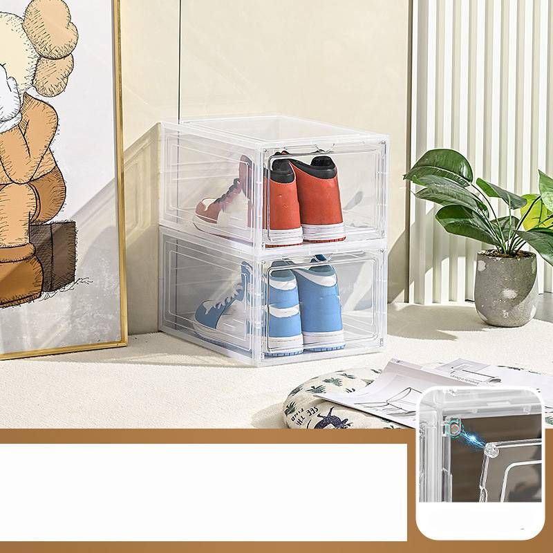 Transparent Folding Shoe Box Thickened Shoe Storage Box Magnetic Suction Sneakers Simple Shoe Cabinet Bag Front Opening Side Opening Shoe Box_voghion.com