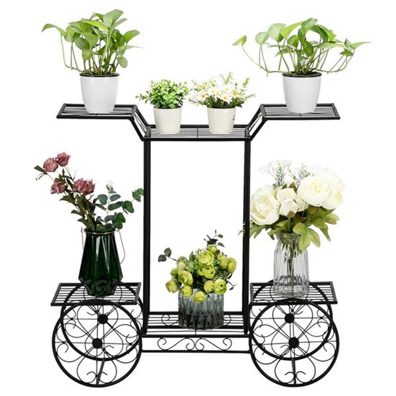 Paint Car Shape 6 Plant Stand Black_voghion.com