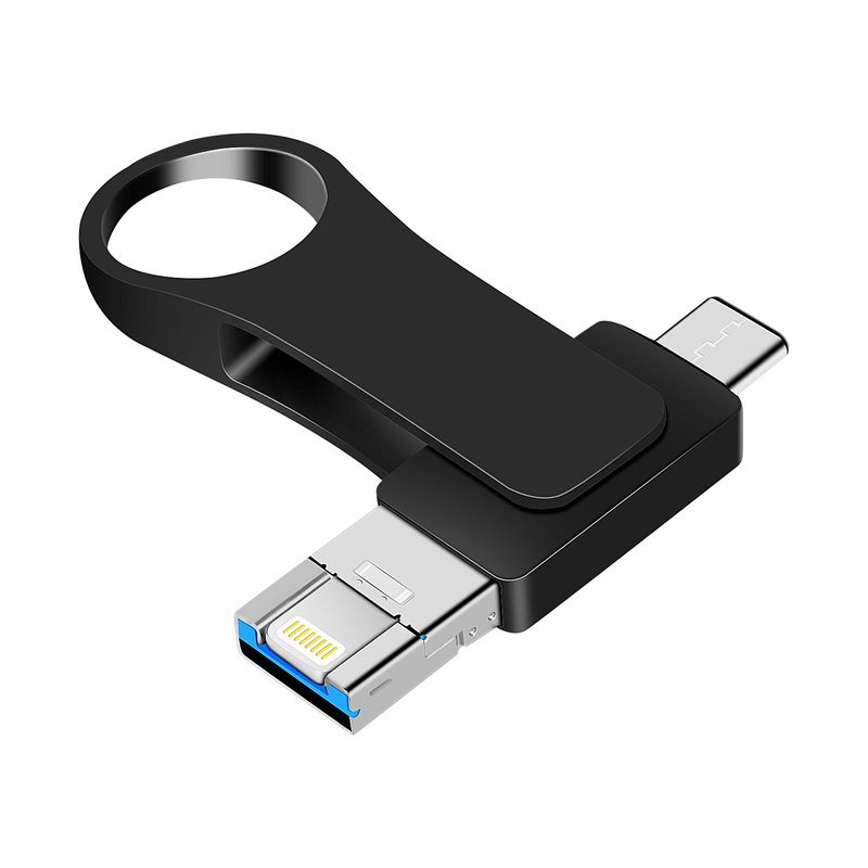 16 GB USB 3.0 + 8 kontaktiga + USB-C / C-tüüpi 3-ühes mobiilne arvuti metallist U-ketas (must)_voghion.com