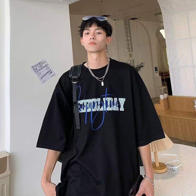 Summer Half Sleeve T-shirt Men's Short Sleeve Fashion Letter Loose And Versatile Casual Top_voghion.com
