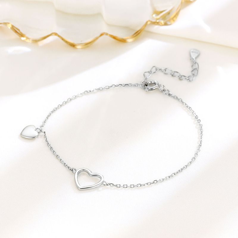 Women's Jewelry S925 Sterling Silver Simple And Versatile Love Bracelet Niche Temperament Jewelry Personality Fashion Hollow Heart Shaped Hand Jewelry_voghion.com
