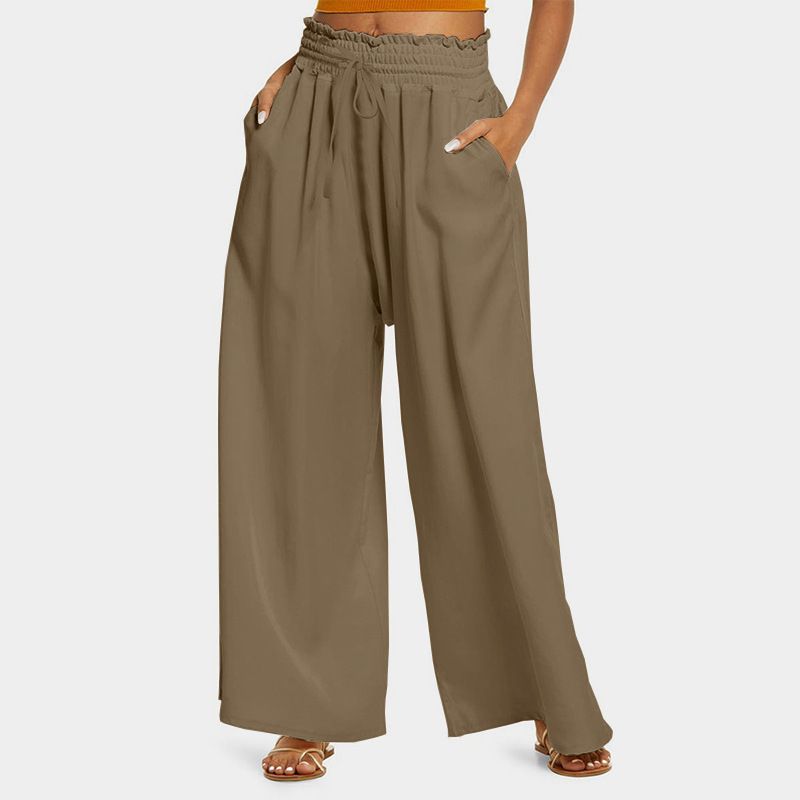 Broek met hoge taille en wijde pijpen – Lichtgewicht zomer palazzobroek met riemdetail_voghion.com
