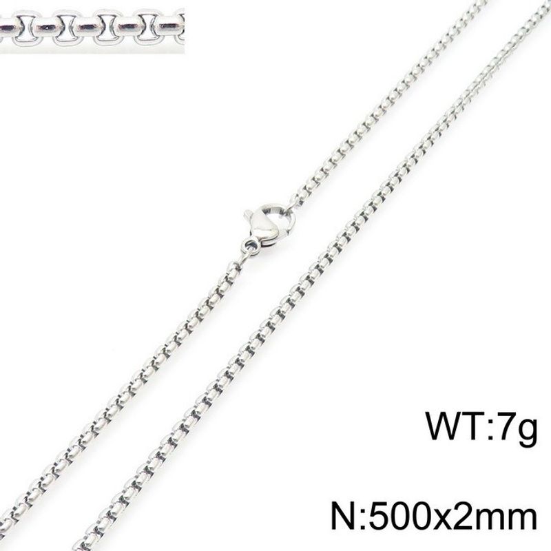 New Stainless Steel Necklace Square Pearl Chain Men's And Women's Titanium Steel Necklace_voghion.com