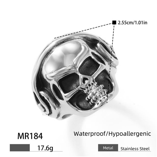 Bague tête de mort gothique avec écouteurs musicaux – Bijou hip-hop en acier titane poli pour homme et femme – Pièce géométrique tendance (tailles 18 à 22)_voghion.com