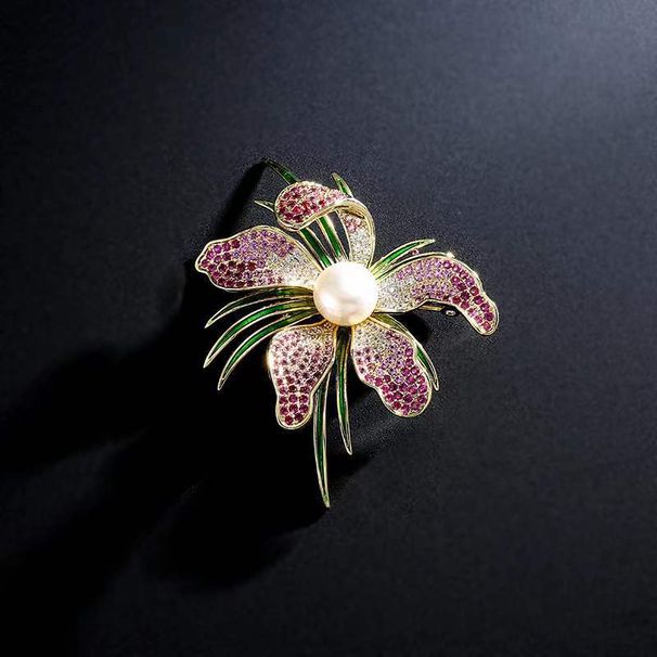 Pfingstrose Brosche Korea Schwerindustrie Micro-intarsien Farbe Zirkonium Brosche Abzeichen Blume Zirkon Pin Abendessen Kleid Lila Gold_voghion.com