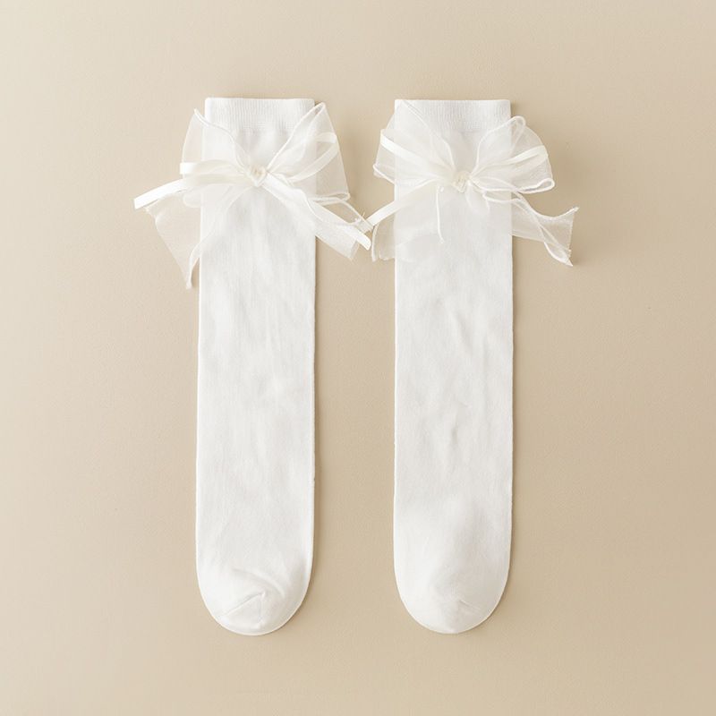 Kid's Clothing Girls' mid tube socks spring and autumn thin children's over the knee bow stockings little girls half calf pile socks_voghion.com
