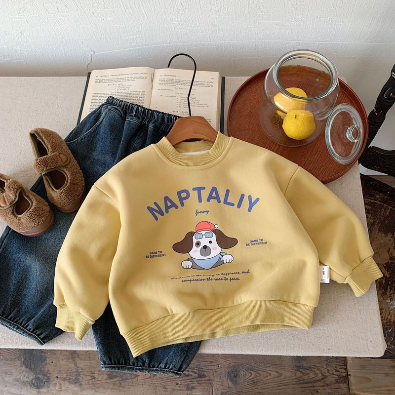 Kinder-Kapuzenpullover 2024 Winter gewebtes Futter neuer Stil mit zusätzlichem Samt dicker Cartoon-bedruckter Herren- und Damenbekleidung_voghion.com