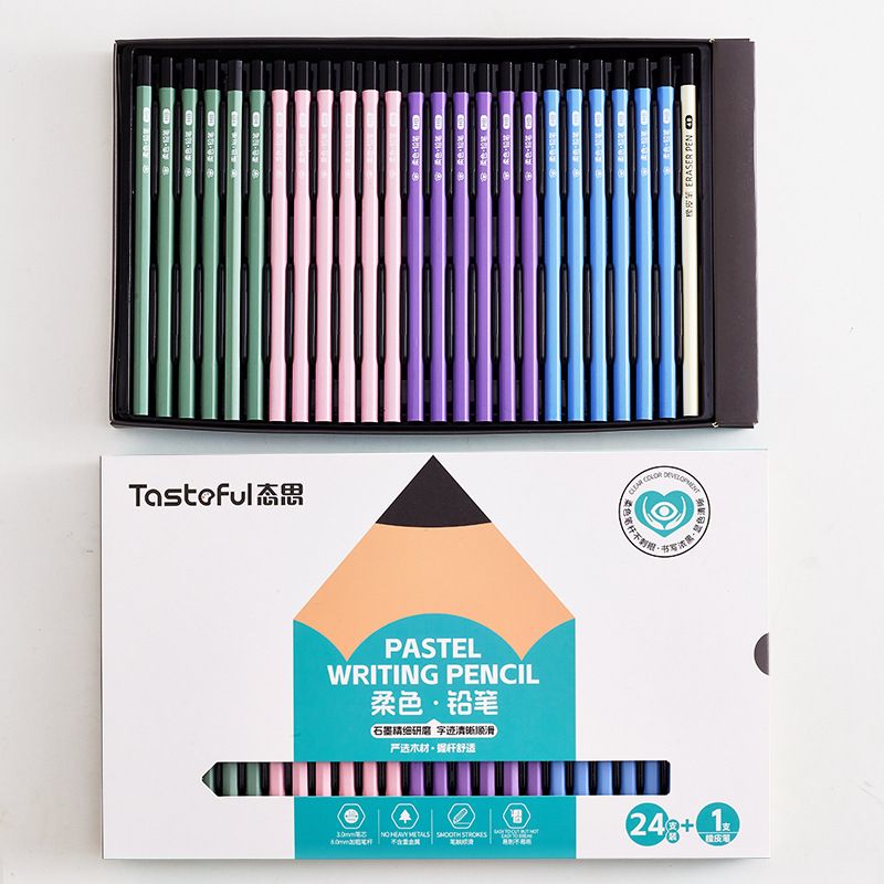 Soft-Colored HB Pencils For Kids, 3.0mm Thick Lead, 24-Pack With Eraser Pencil, Wooden Pencils For School & Art, Bulk Set For Students & Teachers​_voghion.com