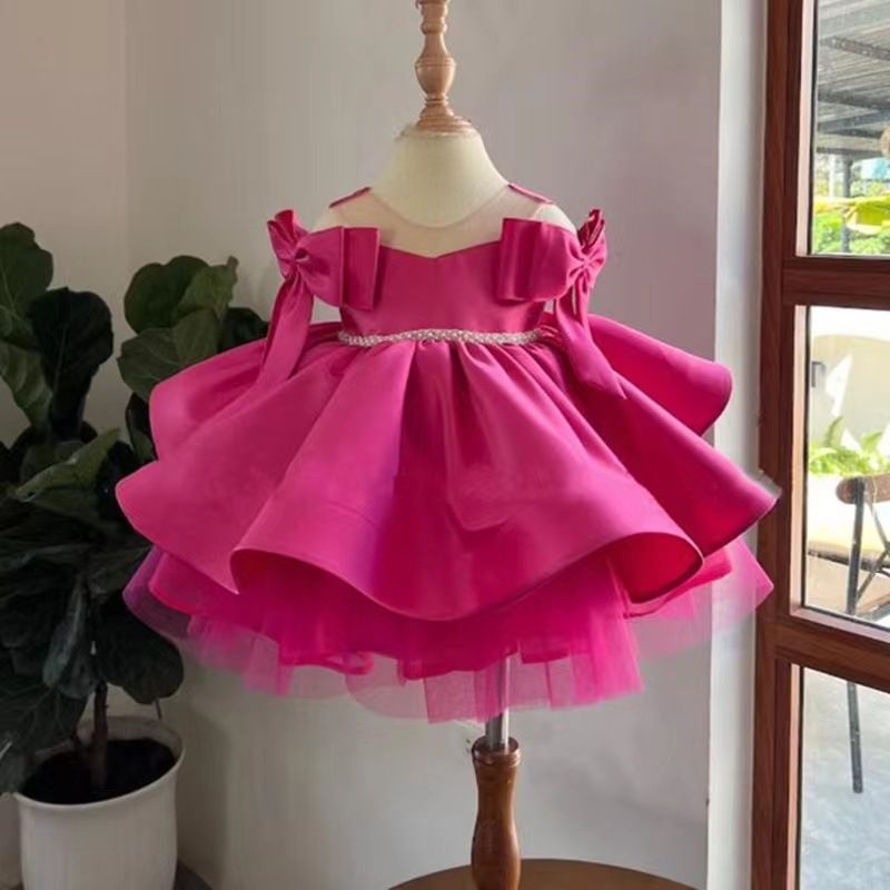 Kinderkleid Kinderkleidung Außenhandel Flauschiger Gazerock Kleines Mädchen Klavieraufführung Host Einfarbiges Kleid Prinzessinnenkleid_voghion.com