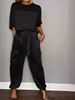 Women's Clothing smooth satin half sleeved top and pants suit two piece set_voghion.com