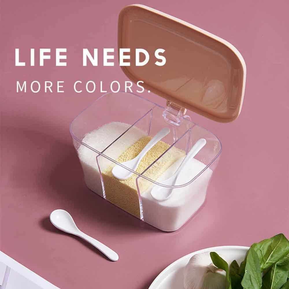 Contenitore trasparente per spezie, sale, zucchero e condimenti, portatile, da cucina, 2 pezzi, a 3 griglie_voghion.com