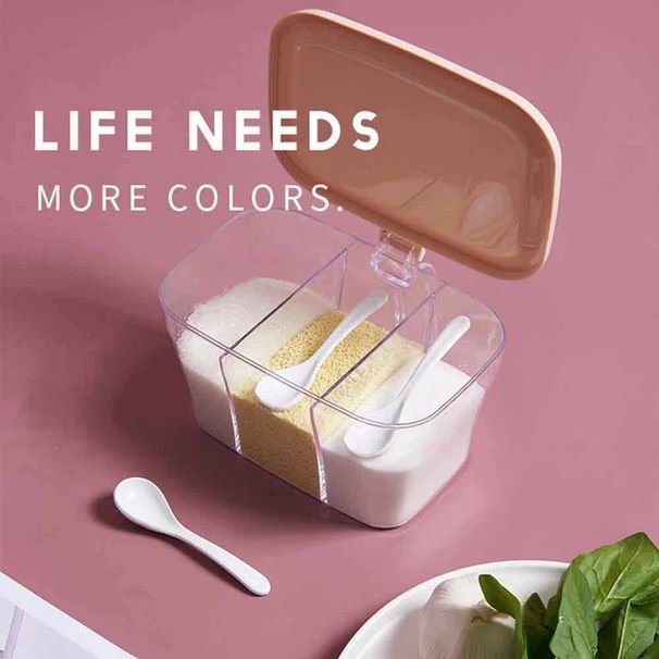 Contenitore trasparente per spezie, sale, zucchero e condimenti, portatile, da cucina, 2 pezzi, a 3 griglie_voghion.com