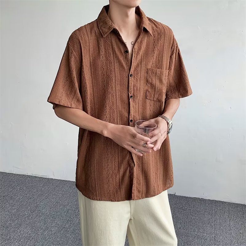 CT Minimalist Hollow Out Kurzarm für Herren, Sommer Thin Street Style Unisex Design Sense Lazy Wind Shirt Trend_voghion.com
