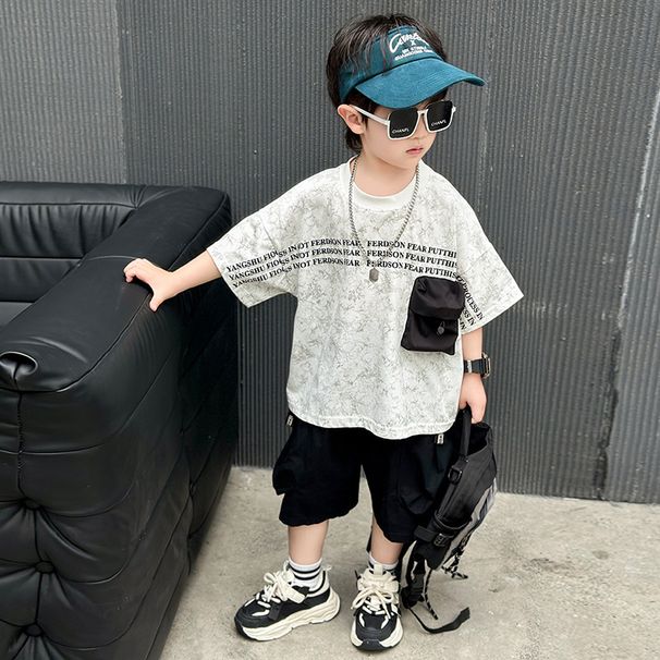 Boys' summer spider web tie dye three-dimensional bag Korean version handsome short message two-piece set, trendy_voghion.com