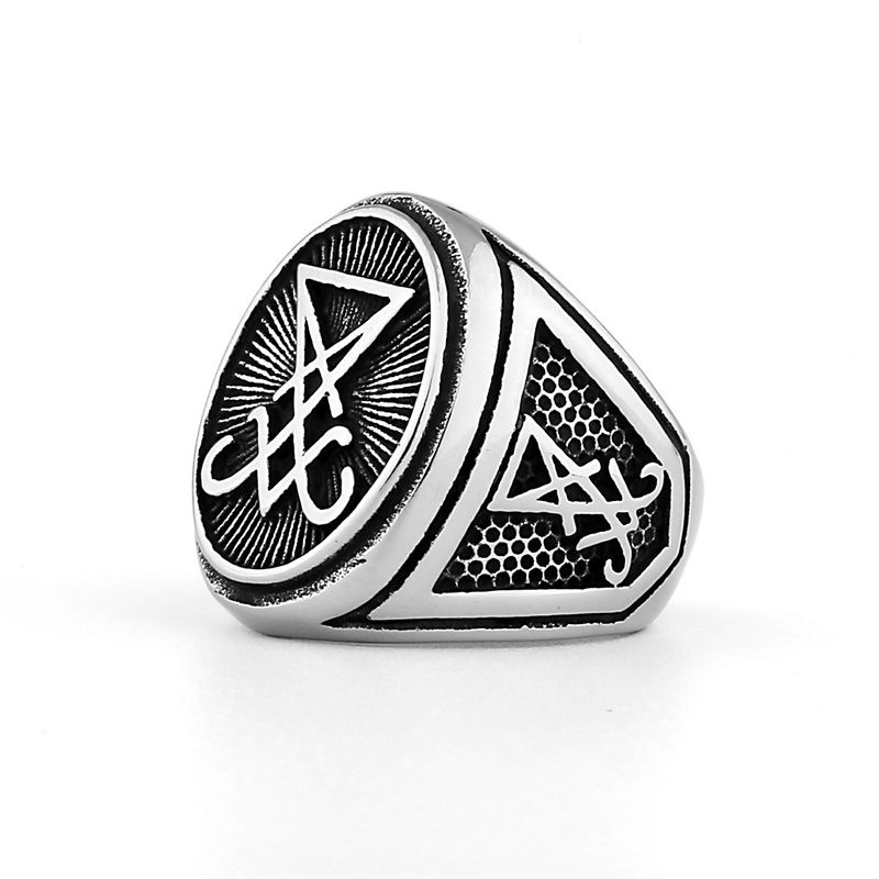 Anillo minimalista de acero inoxidable Lucifer Satan de titanio y hip hop para hombre._voghion.com