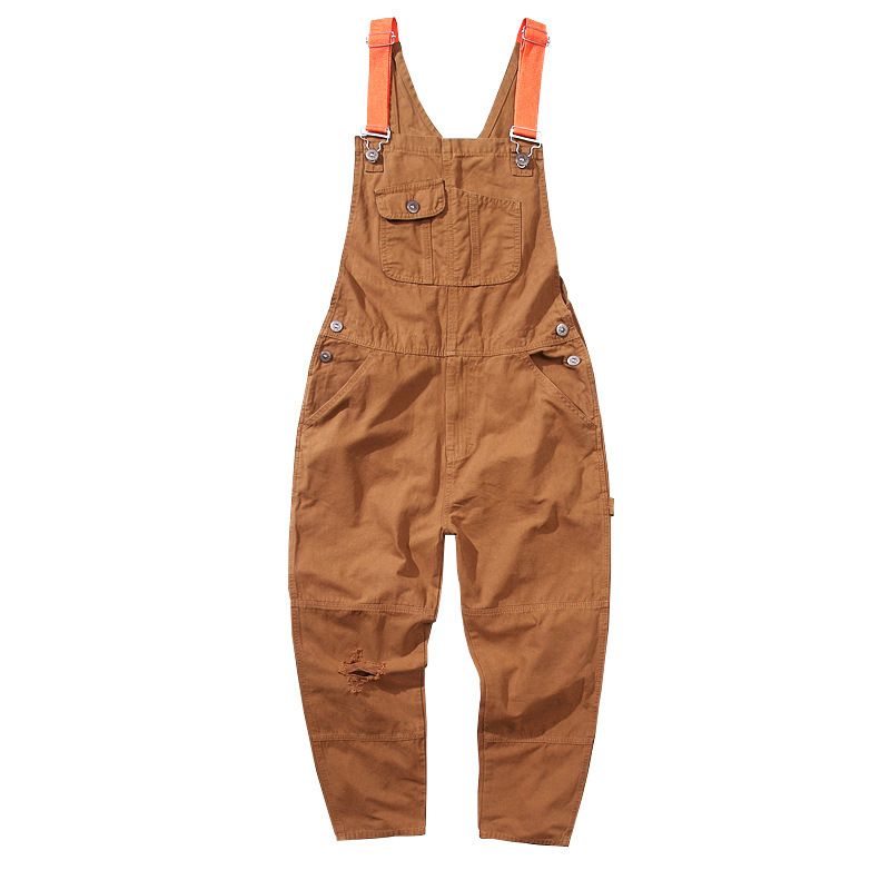 Men's Clothing Overalls men's Internet celebrity loose straight one-piece overalls  versatile ripped retro casual jeans trendy_voghion.com