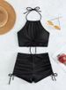 GraceChic Two-Piece For Women With High-End Feel, Flat-Crotch Swim Trunks, Halter Neck Tie, Backless Huludao Swimsuit_voghion.com