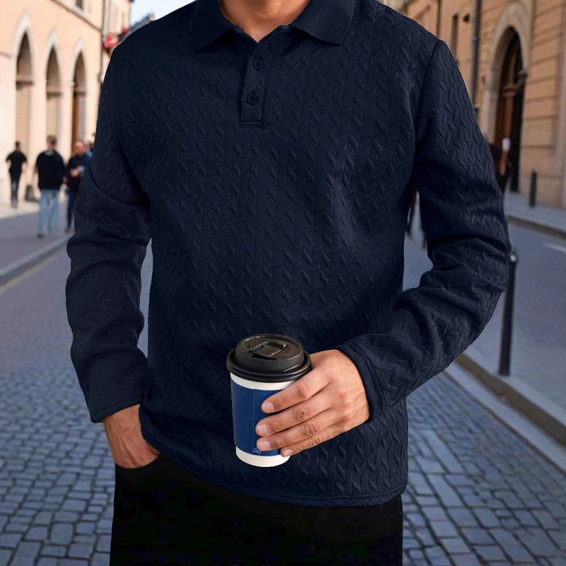 Polo sportiva casual da uomo con colletto a coste, in saldo primaverile e autunnale_voghion.com