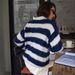 Women's Clothing New Blue And White Striped Contrast Color Loose Lazy Versatile Knitted Sweater Women_voghion.com