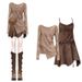 Herbst-Maillard-Outfit-Set – Trendiges Langarm-Top & stylisches Trägerkleid, zweiteiliges Set (M-4XL, Kaffeebraun)_voghion.com