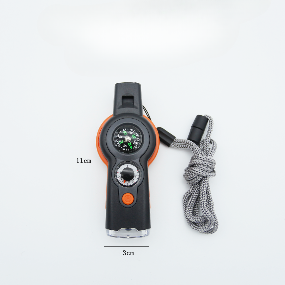 Outdoor Multi-Function 7-in-1 Survival Lifesaving Whistle With LED Light Thermometer Compass_voghion.com