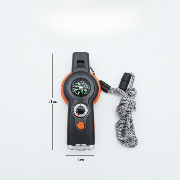 Outdoor Multi-Function 7-in-1 Survival Lifesaving Whistle With LED Light Thermometer Compass_voghion.com