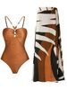 Vêtements pour femmes Maillot de bain une pièce pour femmes Ensemble bikini Jupe de plage conservatrice couvrant le ventre Jupe portefeuille en mousseline de soie à pois_voghion.com