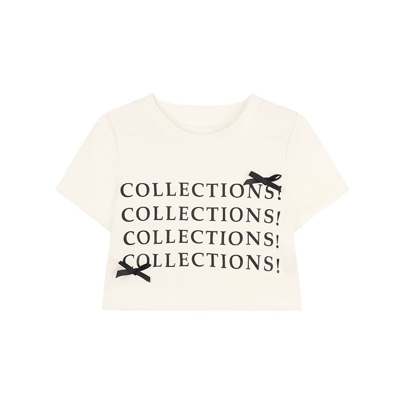 Kid's Clothing New Style Letter Printing Versatile Bow Short Sleeved Top_voghion.com