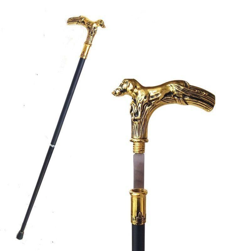 Altın Köpek Yürüyüş Bastonu Aries Metal Moda Koltuk Değneği Erkekler İçin Trekking Bastonları Yürüyüş Aksesuarları 93cm 33cm Kılıçlı_voghion.com