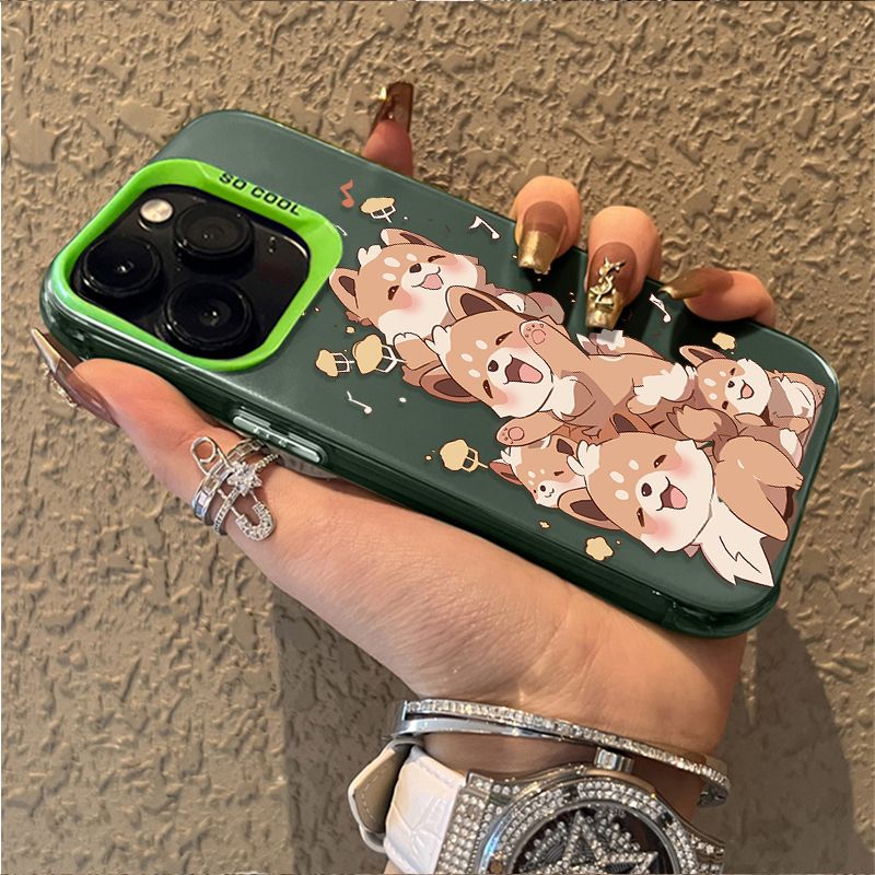 Cartoon Niedliche Hundebeschichtung Hülle für iPhone 16 15 14 13 12 11 Pro Max XS X XR 8 7 Plus SE 2020 Stoßfeste matte Rückseite_voghion.com