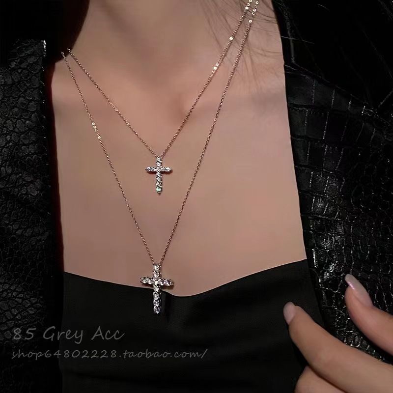 Collana con croce in stile Ins Masiwei, in argento, con catena cubana e ciondolo Rap Street, stile Hip-Hop e diamanti._voghion.com