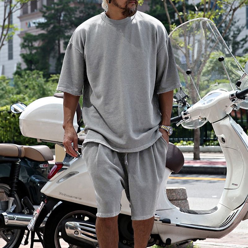 Big & Tall Men's Casual Outfit Set - Summer Short Sleeve T-Shirt & Shorts (Solid Color Trendy & Comfortable Plus Size Loose Fit Breathable Cotton)​_voghion.com