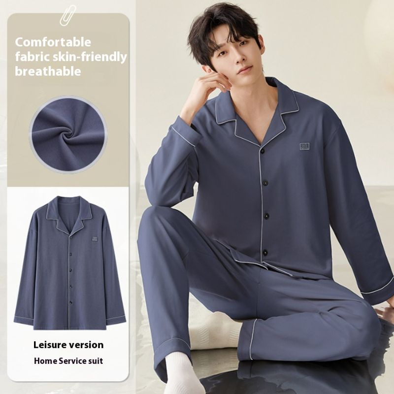 2024 new Korean version Modal sleepwear men in spring autumn,  simple and casual long sleeved cardigan, live broadcast_voghion.com