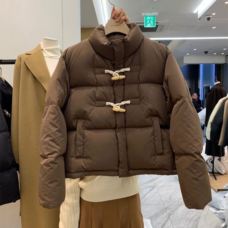 2025 Winter Korean Style Solid Outfit Petite Loose Duffle Coat With Snap Buttons High-End Coffee Color Short Jacket For_voghion.com