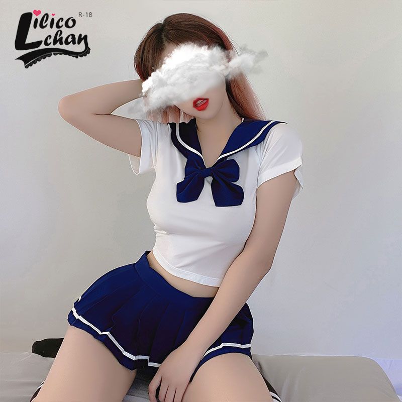Schoolgirl Lingerie Women Japanese Sailor Collar Cosplay Costumes Sexy Uniform Bow Tempatation with Mini Pleated Skirt_voghion.com