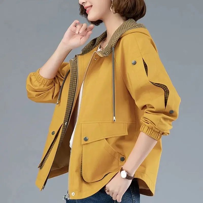 2022 NEW Spring Autumn Short jacket Middle-Aged Women Hooded Tops Loose Casual Coat Large Size Mother Outerwear_voghion.com